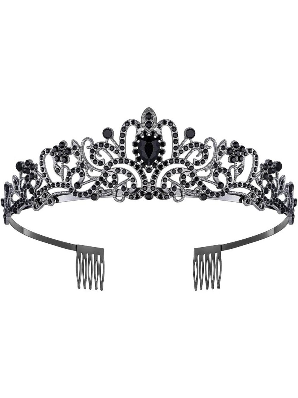Black Queen Tiara Crown For Women Bridal Prom Quinceanera Pageant Wedding Party